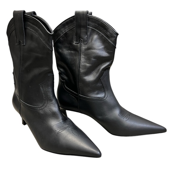 Zara Leather Stylish Cowboy Boho Embroidered Western Pointy Toe Boots - Picture 1 of 15